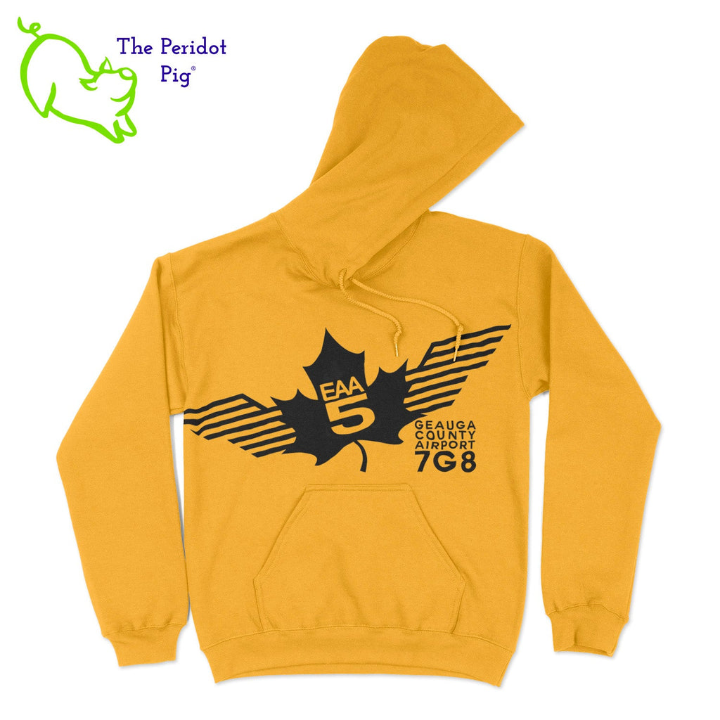 Show your EAA Chapter 5 pride with this stylish pullover hoodie. Whether you are a member of the Experimental Aircraft Association or just a fan, these hoodies are a great add to your wardrobe staples.  Crafted from a soft and comfortable material, this hoodie features a loose cut and the EAA Chapter 5 logo in your choice of color on the front. The back is left blank for a classic, minimalist look. Front view shown in Yellow with a black logo.