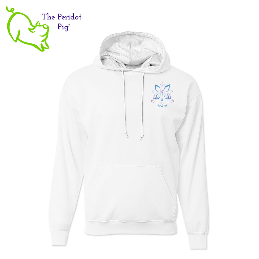 Kristin is always saying, "I can't make this shit up" and we had to put that on a nice performance hoodie. These medium weight hoodies are made from a performance polyester that is very soft. The print is a vivid sublimation print that won't crack or fade over time. The front sports her logo on the left chest area. The back has the "I can't make this shit up" quote and her website URL. Front view shown on white.