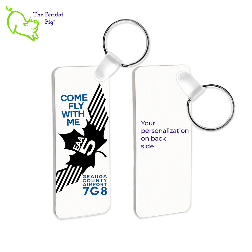 Give your pilot friends the perfect last minute gift: a personalized EAA Chapter 5 Keychain! This key chain is perfect for any set of keys--made from a sturdy FRP plastic, they won't fade, chip, scratch or crease from everyday use. Not to mention, the images on the front and back stay vibrant! An excellent choice for pilots everywhere. Front and back shown with sample text.