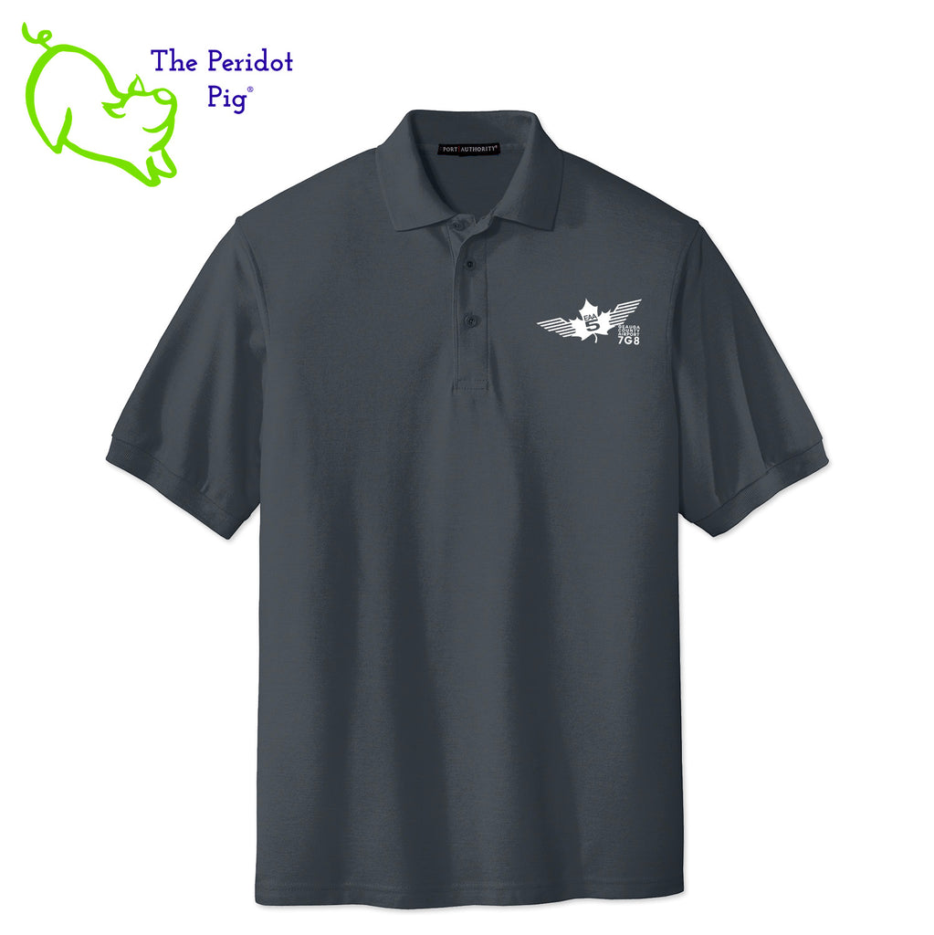 Renowned for its resilience, our incomparably comfortable classic polo is second to none. Expertly designed to resist wrinkles and shrinkage, this must-have polo delivers a luxuriously soft feel. Featuring the iconic EAA Chapter 5 logo on the left chest, you won't ever regret choosing this timeless piece. Front view shown in Charcoal-White.