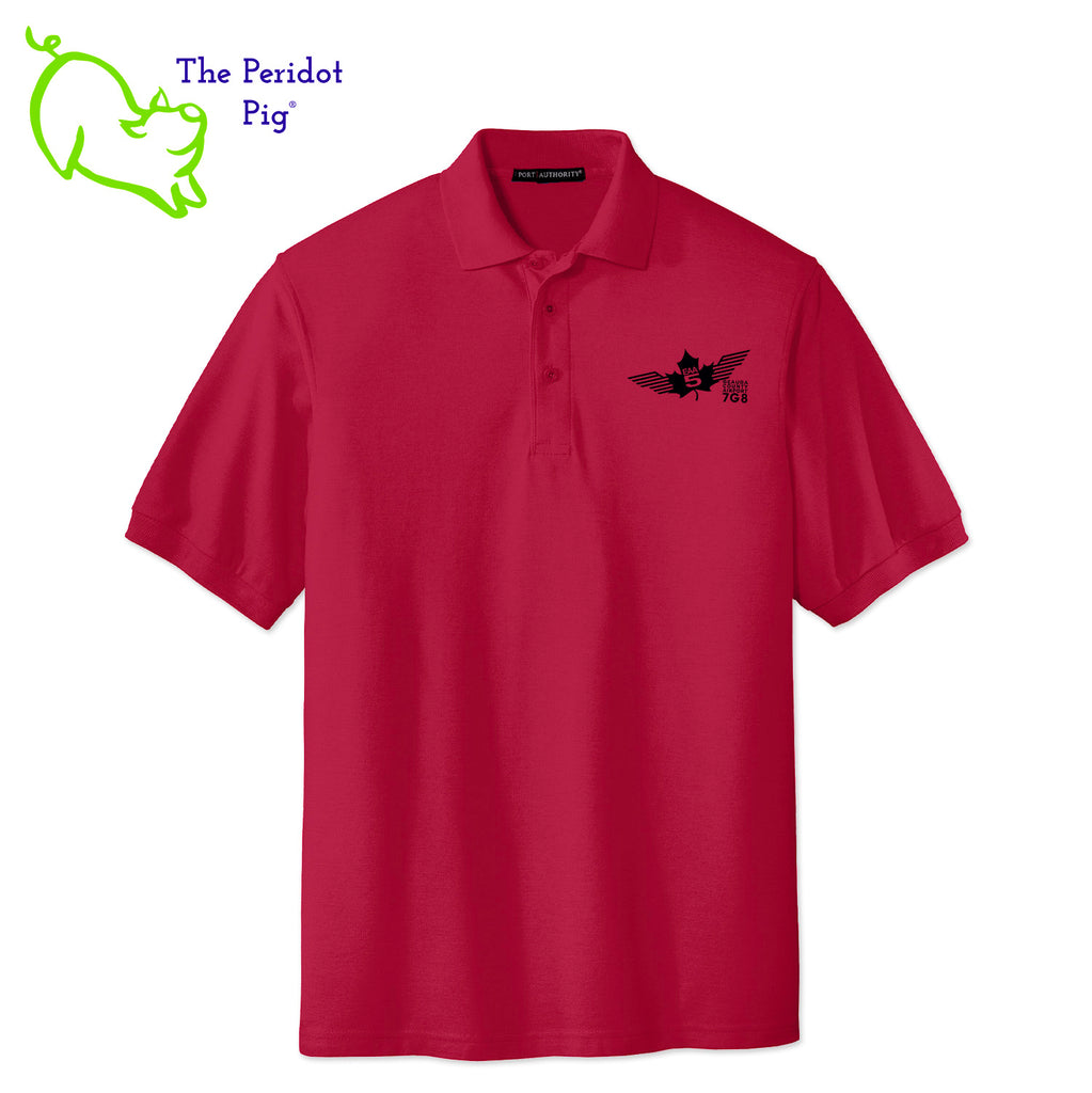 Renowned for its resilience, our incomparably comfortable classic polo is second to none. Expertly designed to resist wrinkles and shrinkage, this must-have polo delivers a luxuriously soft feel. Featuring the iconic EAA Chapter 5 logo on the left chest, you won't ever regret choosing this timeless piece. Front view shown in Red-Black.