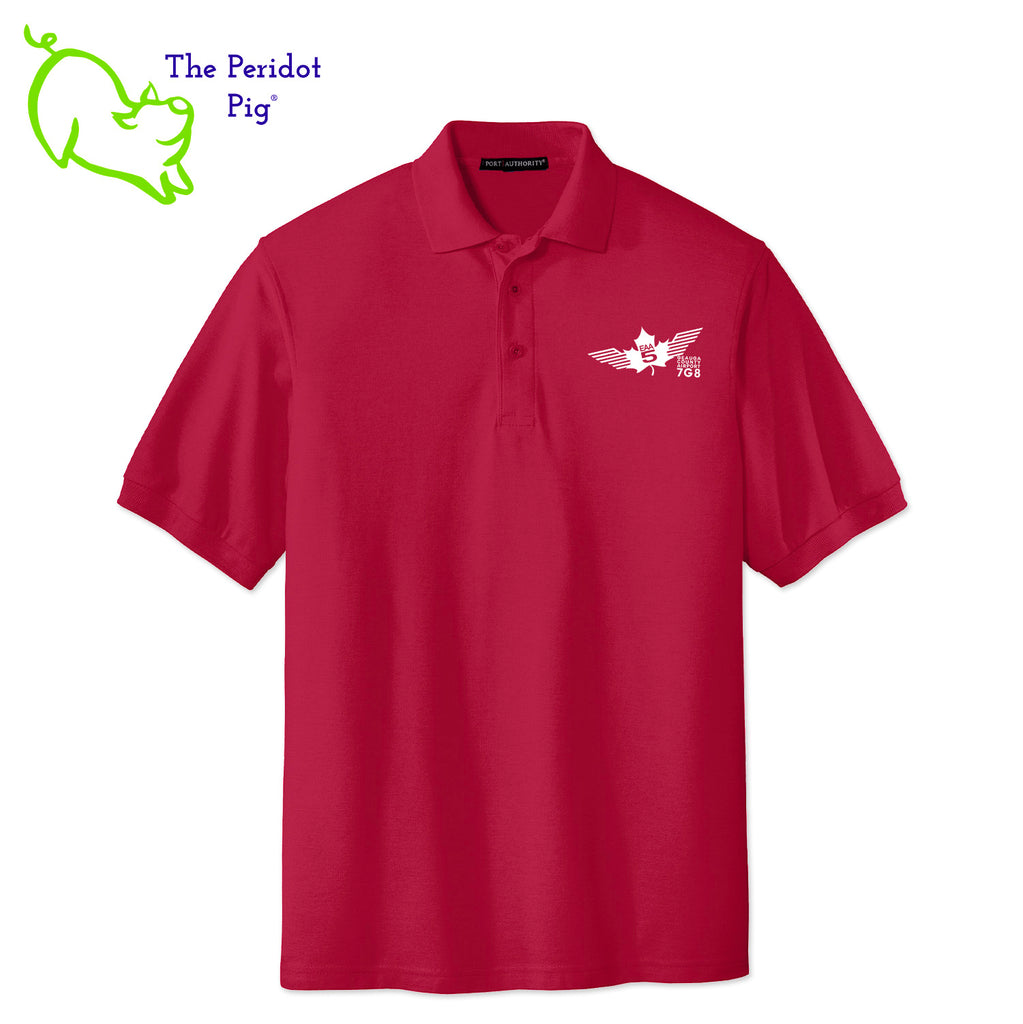 Renowned for its resilience, our incomparably comfortable classic polo is second to none. Expertly designed to resist wrinkles and shrinkage, this must-have polo delivers a luxuriously soft feel. Featuring the iconic EAA Chapter 5 logo on the left chest, you won't ever regret choosing this timeless piece. Front view shown in Red-White.