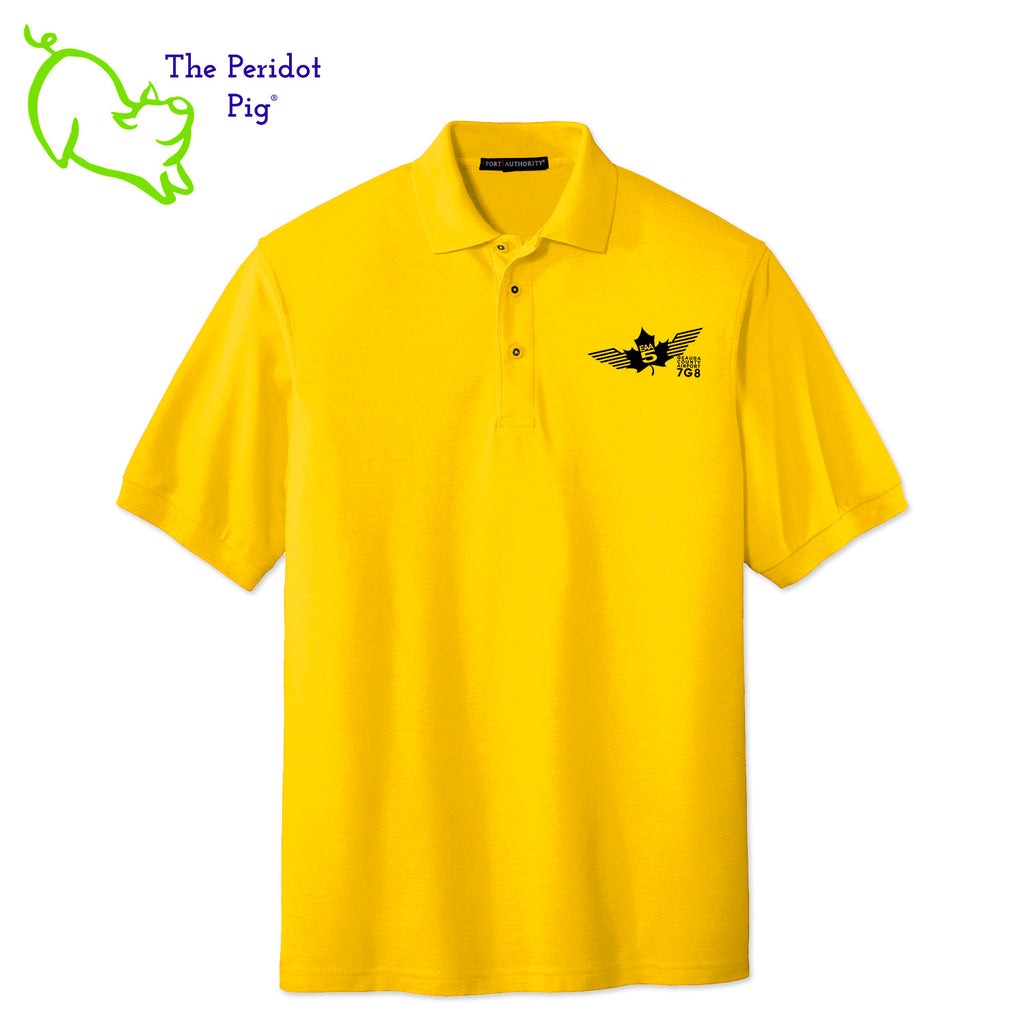 Renowned for its resilience, our incomparably comfortable classic polo is second to none. Expertly designed to resist wrinkles and shrinkage, this must-have polo delivers a luxuriously soft feel. Featuring the iconic EAA Chapter 5 logo on the left chest, you won't ever regret choosing this timeless piece. Front view shown in Yellow-Black.