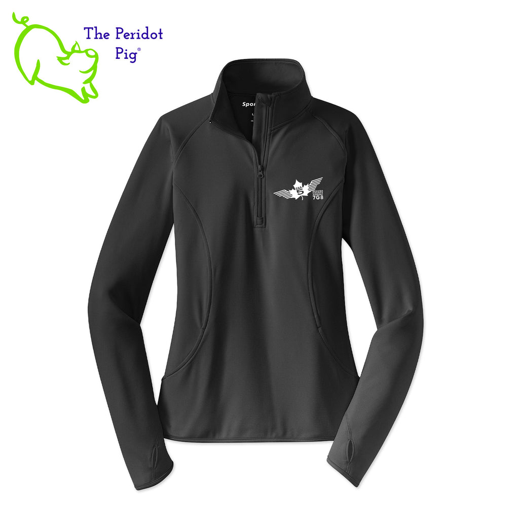 This Fall, make the EAA Chapter 5 Ladies Long Sleeve Quarter Zip your go-to layer! Boasting a soft-brushed backing and moisture control, it's comfortable year-round. And with the stylish Chapter 5 logo on the left chest, it looks perfect for the office or the weekend. Everything you need in one perfect shirt! Front view shown in Charcoal - White.