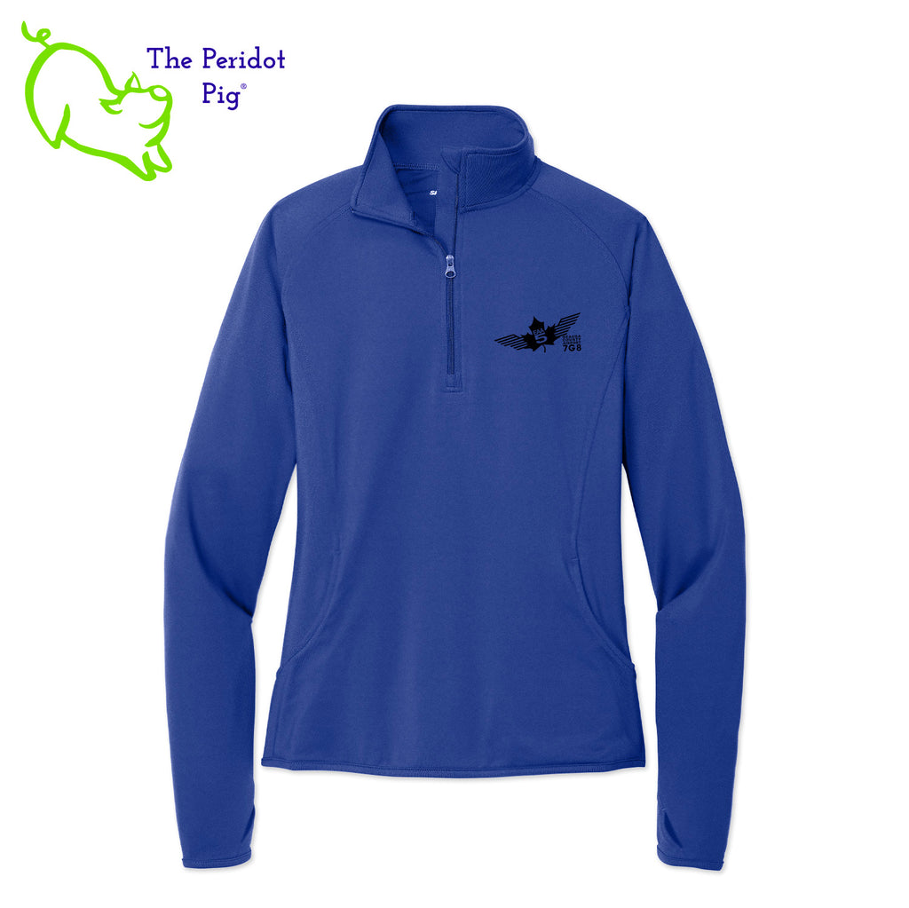 This Fall, make the EAA Chapter 5 Ladies Long Sleeve Quarter Zip your go-to layer! Boasting a soft-brushed backing and moisture control, it's comfortable year-round. And with the stylish Chapter 5 logo on the left chest, it looks perfect for the office or the weekend. Everything you need in one perfect shirt! Front view shown in royal - Black.