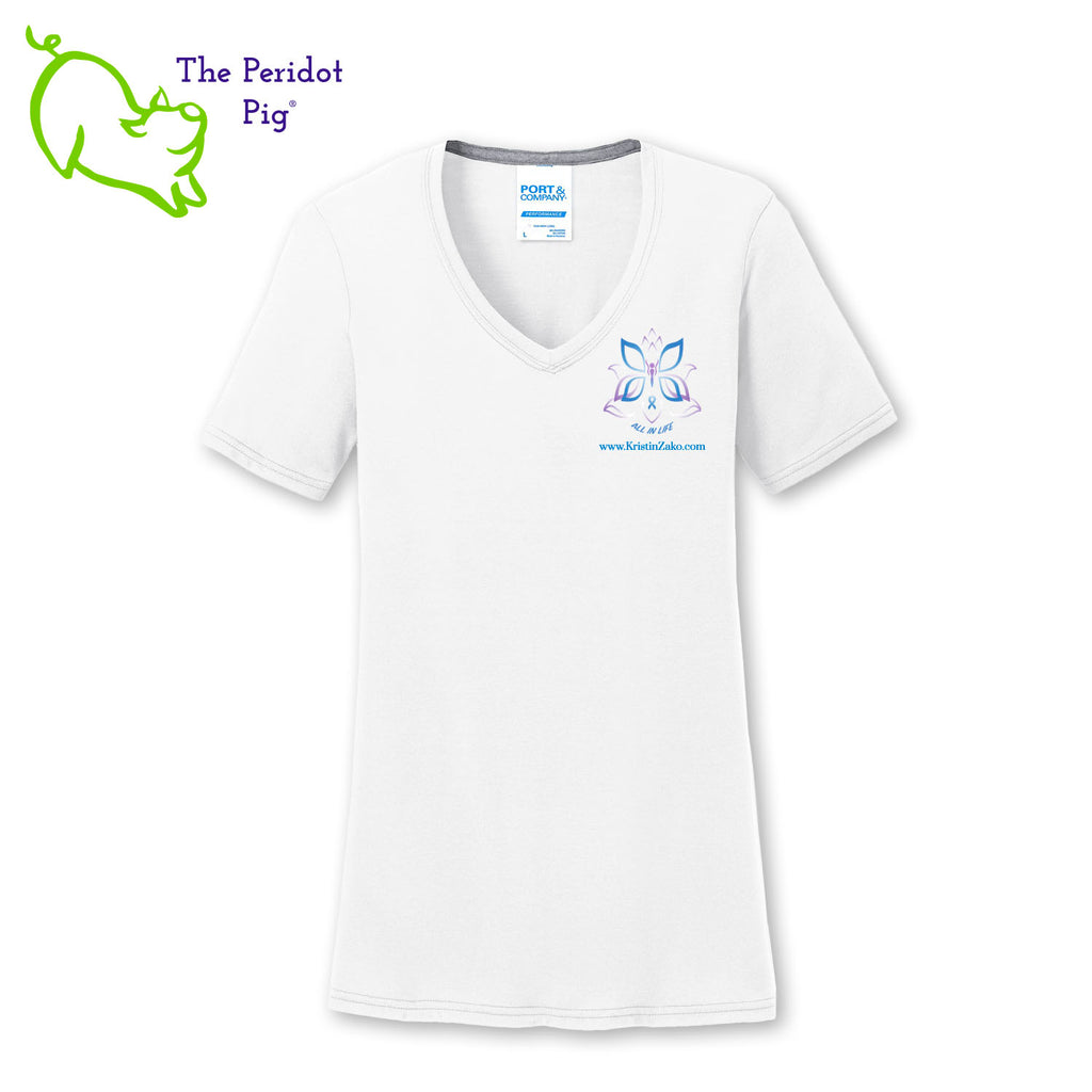 Kristin is always saying, "I can't make this shit up" and we had to put that on a comfy v-neck t-shirt. These super soft shirts are made from a poly cotton blend that is very soft. The print is a vivid sublimation print that won't crack or fade over time. The front sports her logo on the left chest area. The back has the "I can't make this shit up" quote and her website URL. Front view shown.