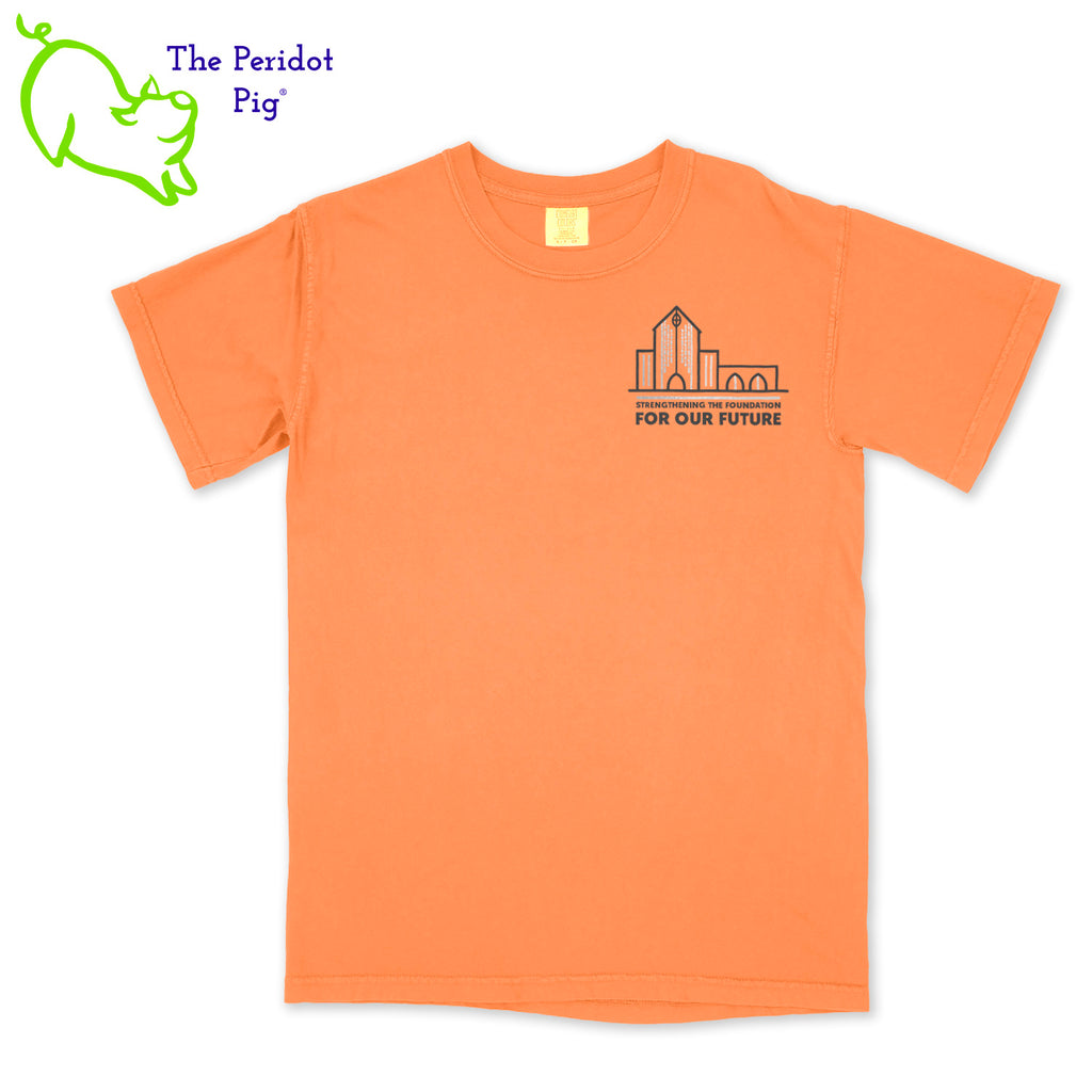This super soft Comfort Colors shirt was voted as the best all around t-shirt by the NY Times Wirecutter team. You'll be a fan as well! We've added Park Ridge Presbyterian Church artwork that says, "Strengthening the foundation for our future" on the left chest area. The back is blank. Front view shown.