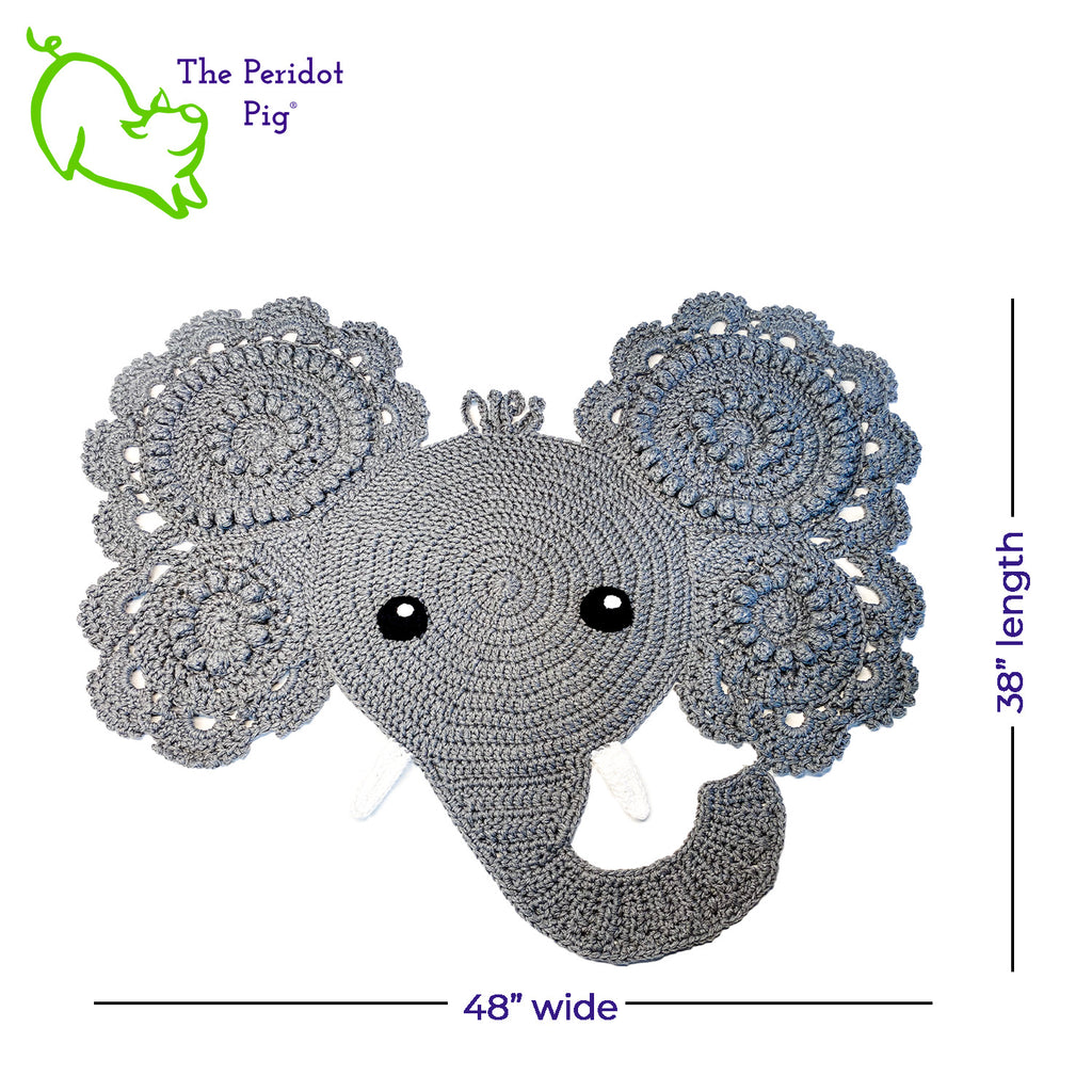 Edgar the Elephant is big and bold, a 100% acrylic rug triple-stranded for superior strength. He's huge enough to take a tour across a king-sized bed (just check out the pics)! Get ready for some serious safari style - this elephant's sure to hold up! Front view shown with dimensions.