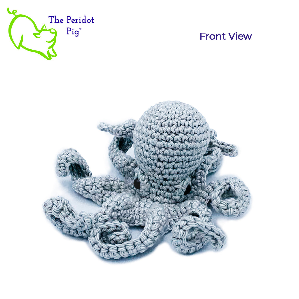 Leggy is made from sturdy cotton and is meant to last a life-time.  The safety eyes are securely attached, but for children under 3 please use with supervision. Front view shown in gray.