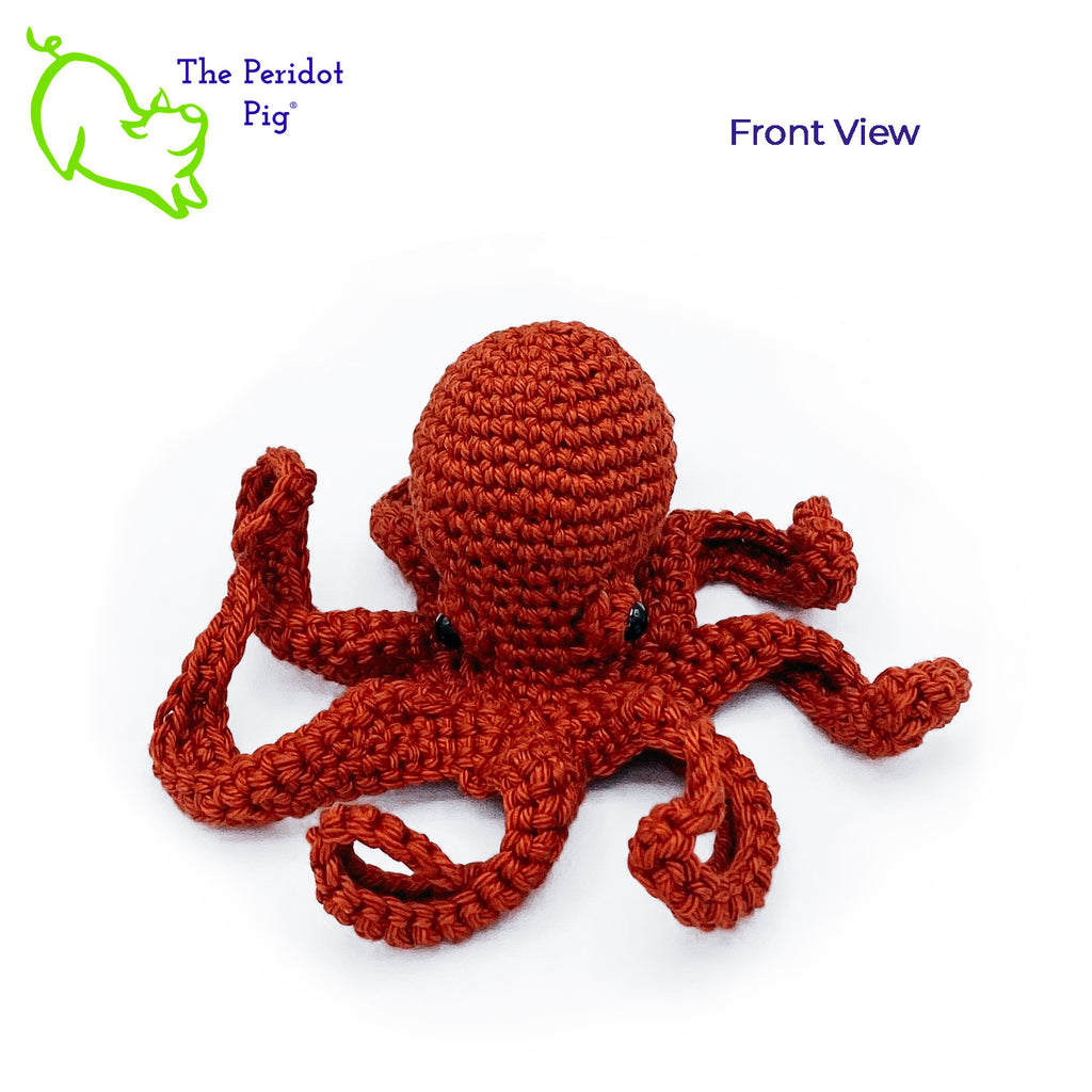 Leggy is made from sturdy cotton and is meant to last a life-time.  The safety eyes are securely attached, but for children under 3 please use with supervision. Front view shown in orange.
