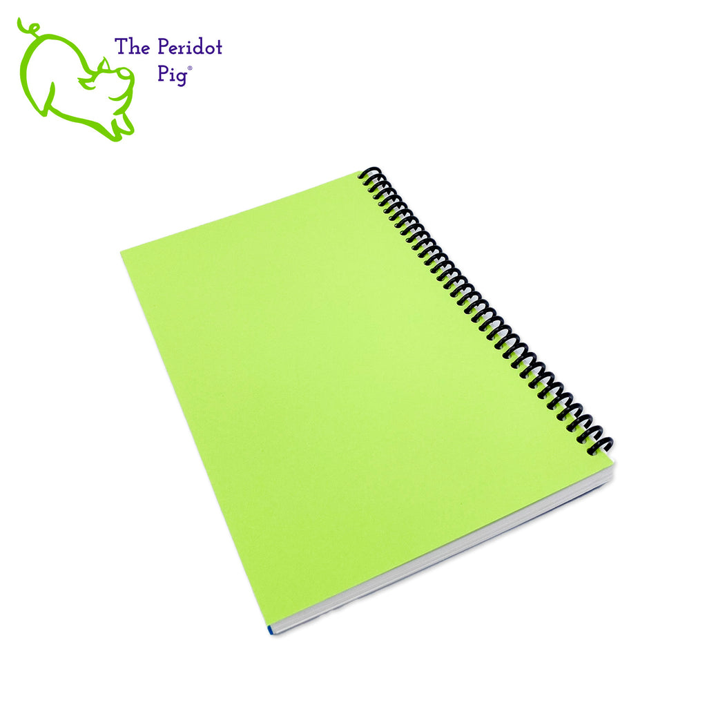 Kristin Zako has developed this personalized journal to organize your weekly schedule. The journal is printed on 32 bond 5.5 x 8" paper which is a joy to write in. Colorful pages and illustrations help lay out your monthly, weekly and daily plans. The front cover is a beautiful blue with a cutout around her logo. The back is a bright green cover stock. All of the 122 pages are bound in a spiral coil allowing the journal to lie flat or fold back.  Back view shown.