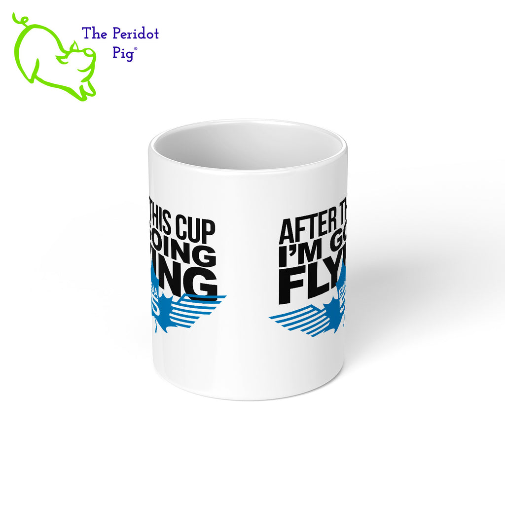 After the caffeine, it's time to fly! This mug features EAA Chapter 5 logo printed in vivid color on a white, glossy ceramic mug. The perfect coffee mug for the EAA Chapter 5 member or fan. Center view shown.