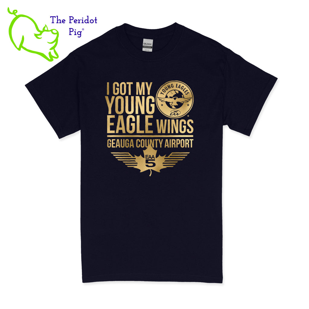 Make your Young Eagles flight a memorable one with this stylish EAA Chapter 5 Young Eagles T-Shirt! Choose from five awesome shirt colors and four logo colors, with the iconic EAA Chapter 5 and Young Eagles logos printed on the front. What a cool way to commemorate your flight! Fly away in fashion! Front view shown in Navy with gold.