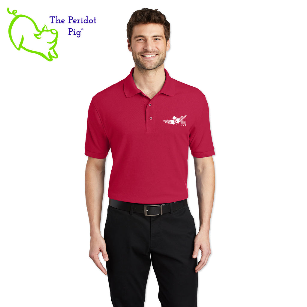 Renowned for its resilience, our incomparably comfortable classic polo is second to none. Expertly designed to resist wrinkles and shrinkage, this must-have polo delivers a luxuriously soft feel. Featuring the iconic EAA Chapter 5 logo on the left chest, you won't ever regret choosing this timeless piece. Front view shown in Red-White.