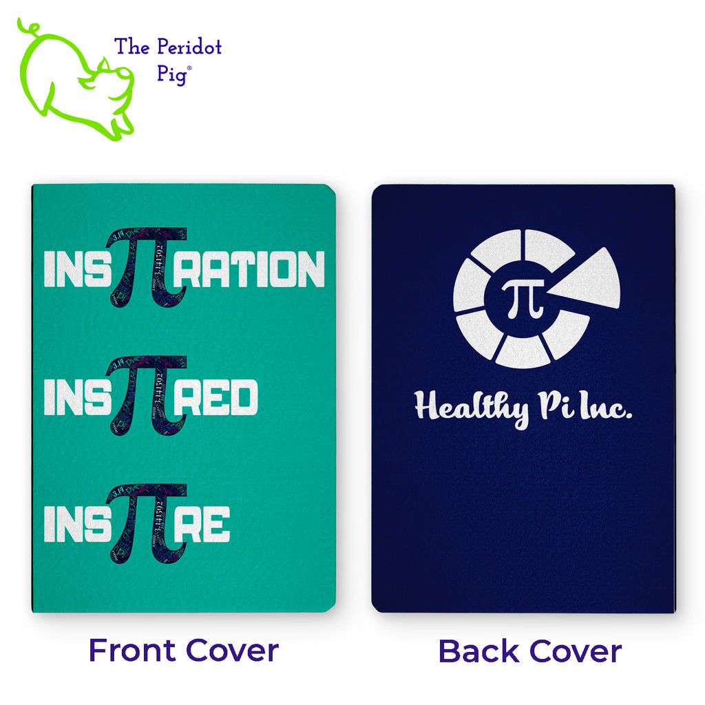 The Healthy Pi hard-bound journal for insPIration!  These journals have felt front cover and the inside is backed with fabric lining. The notebooks contain 98 unlined pages. The binding is black and made of a rubbery, strong material. Perfect books for bullet journaling, sketching, diaries or just a book to carry around! Front and back view shown.