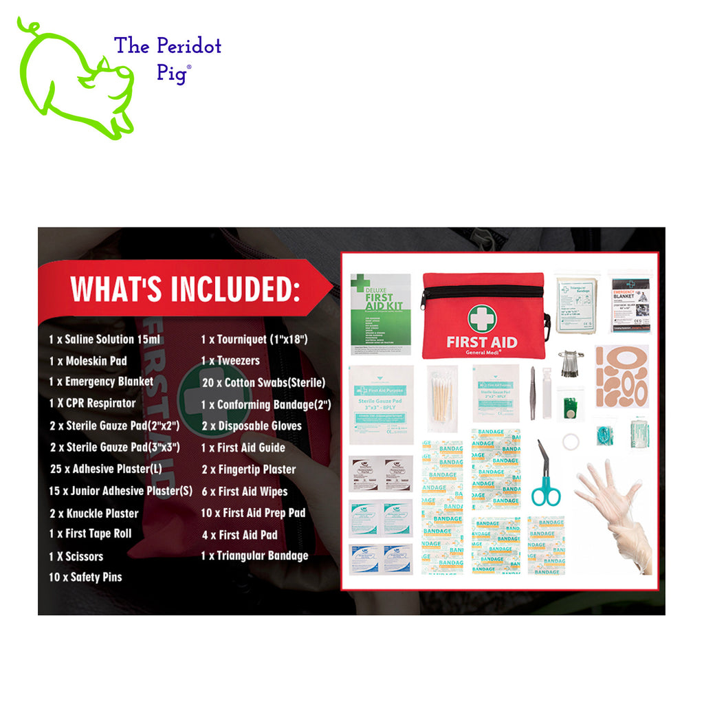 All the essential first aid items are gathered in this compact first aid kit. We've included an external tag so you can add your own In Case of Emergency (ICE) contact information. Contents shown.