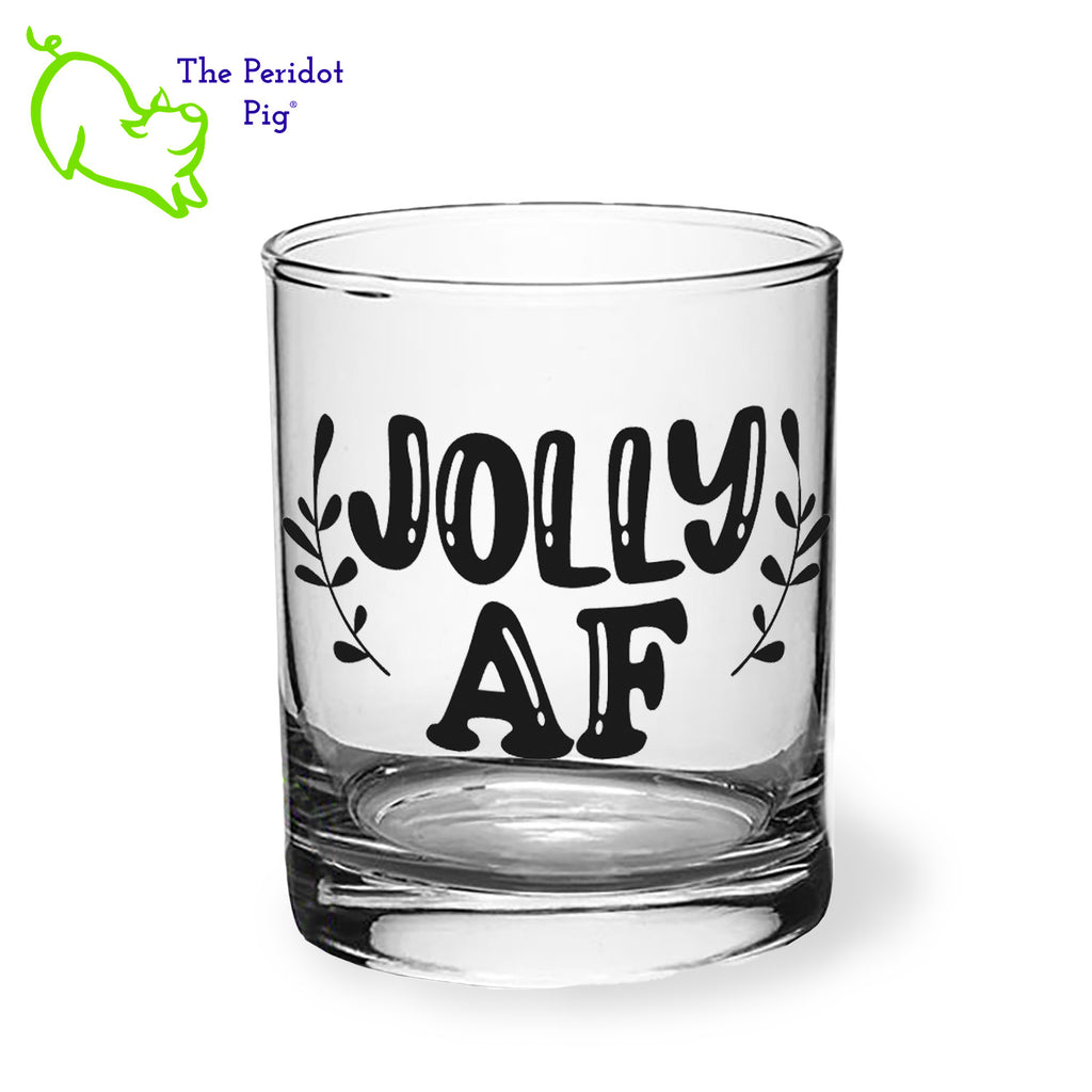 A classic rocks glass with two funny Jolly sayings on the front in black. The back is undecorated. This 12.5 oz double old fashioned glass is crystal clear and feels great in your hand. These are perfect for the holiday gatherings or a great secret Santa gift! Style B shown.