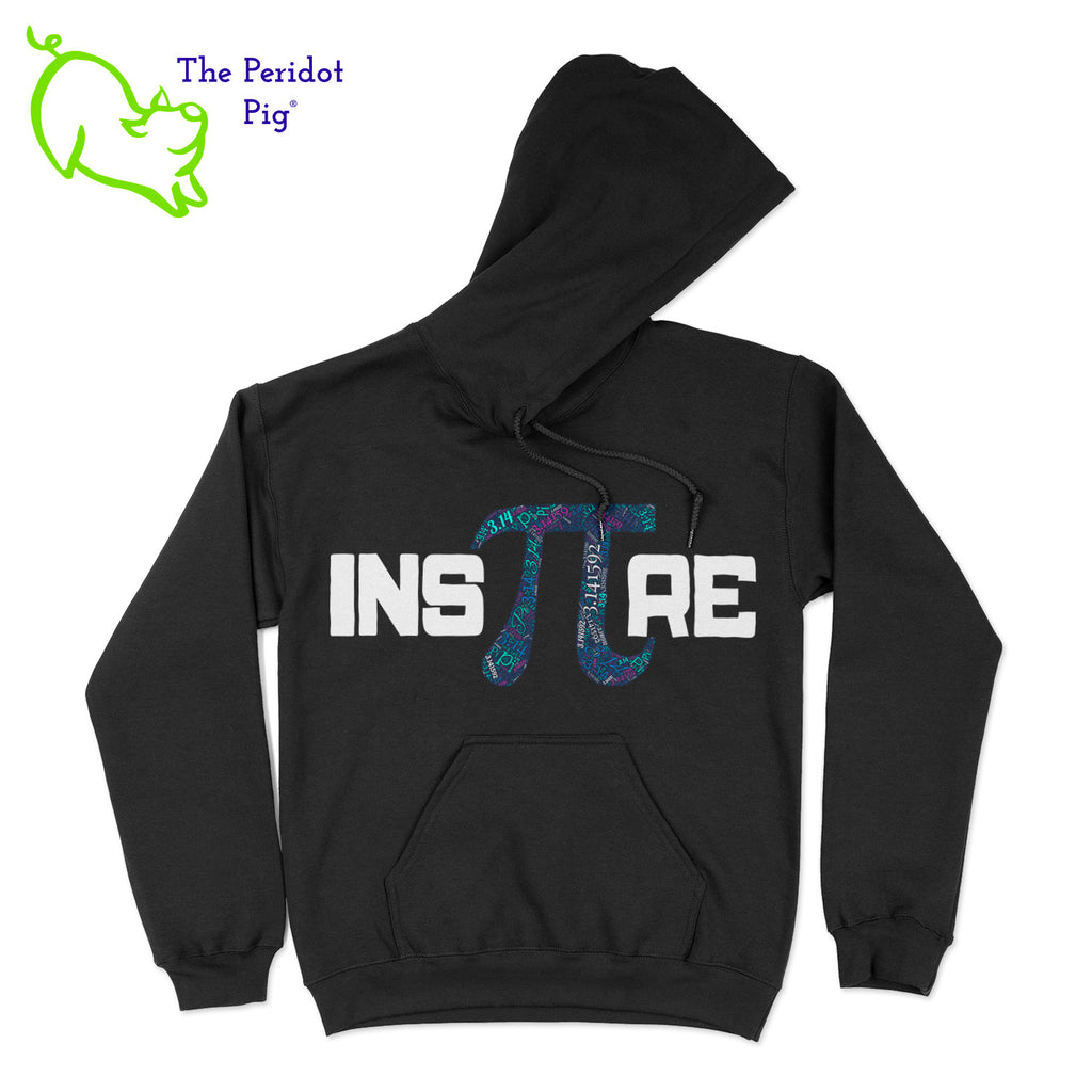 This warm, soft hoodie features our PI day InsPIre theme in vivid print on the front. It's available in four colors to help celebrate PI in style. Front view shown in black.