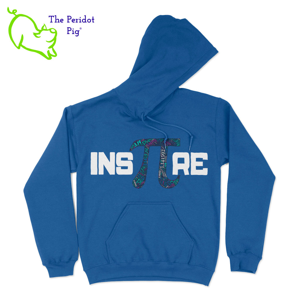 This warm, soft hoodie features our PI day InsPIre theme in vivid print on the front. It's available in four colors to help celebrate PI in style. Front view shown in royal.