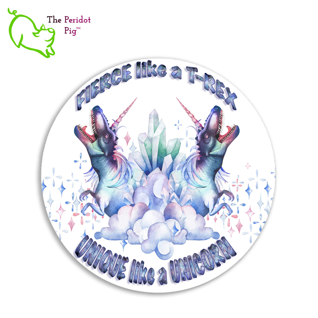 Express your individuality with this "DinoCorn" round mouse pad. When you're fierce like a T-Rex and unique as a unicorn, this is the mouse pad for you or that favorite person in your life. Front view.