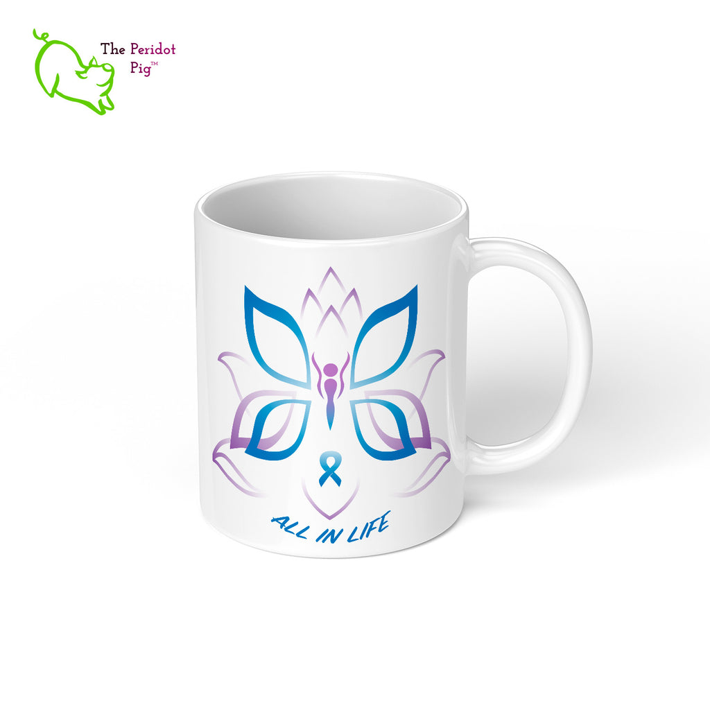 A perfect reminder to focus on the four pillars throughout the day. This glossy white mug features Kristin Zako's logo on both sides. Right view.