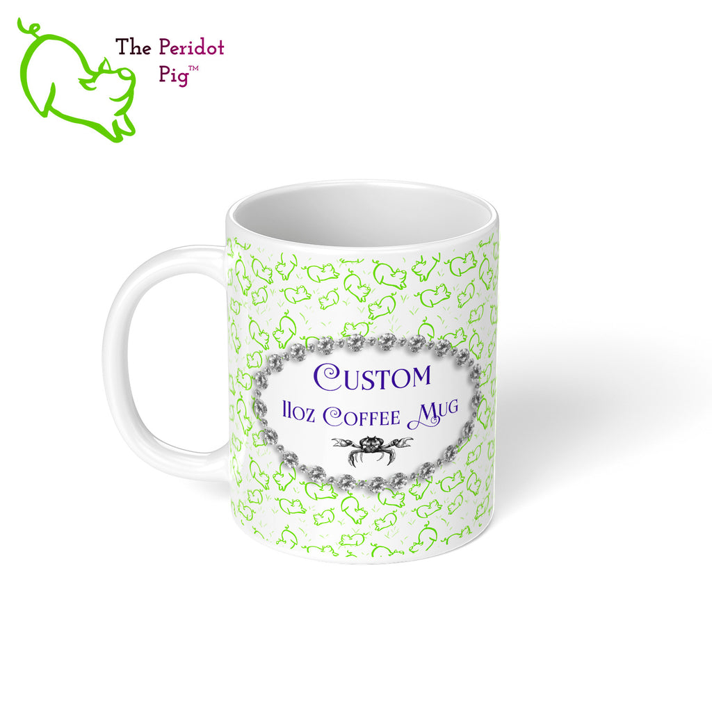 A sample image of a custom coffee mug. Left view.