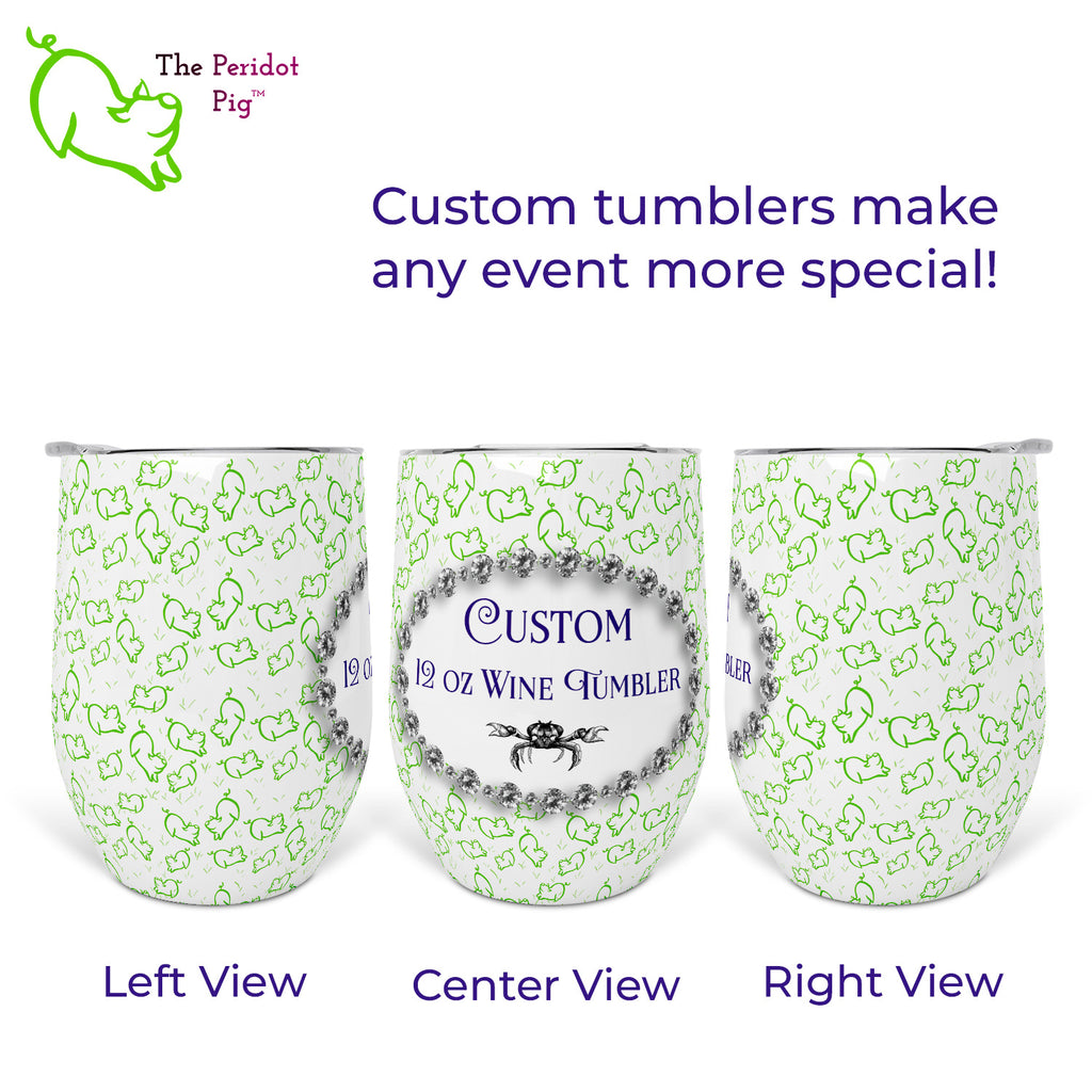 Tumbler comes with clear lid. Keeps any beverage at just the right temperature. A great product for monograms artwork, or custom designs. A perfect personalized gift for bachelorette parties, birthdays, or anniversaries. Vacuum seal keeps liquids and carbonation fresh.  Made from double-walled non-leaching and non-toxic stainless steel. Shown in three view with sample artwork.