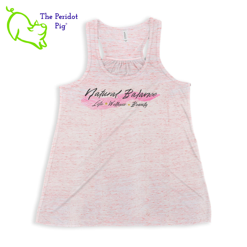 This racerback tank is super soft, lightweight, and form-fitting (but not too tight in the mid-section) with a flattering cut and raw edge seams for an edgy touch. The front features Coach Michele Smits' Natural Balance logo and the back is blank. Front view in red marble.