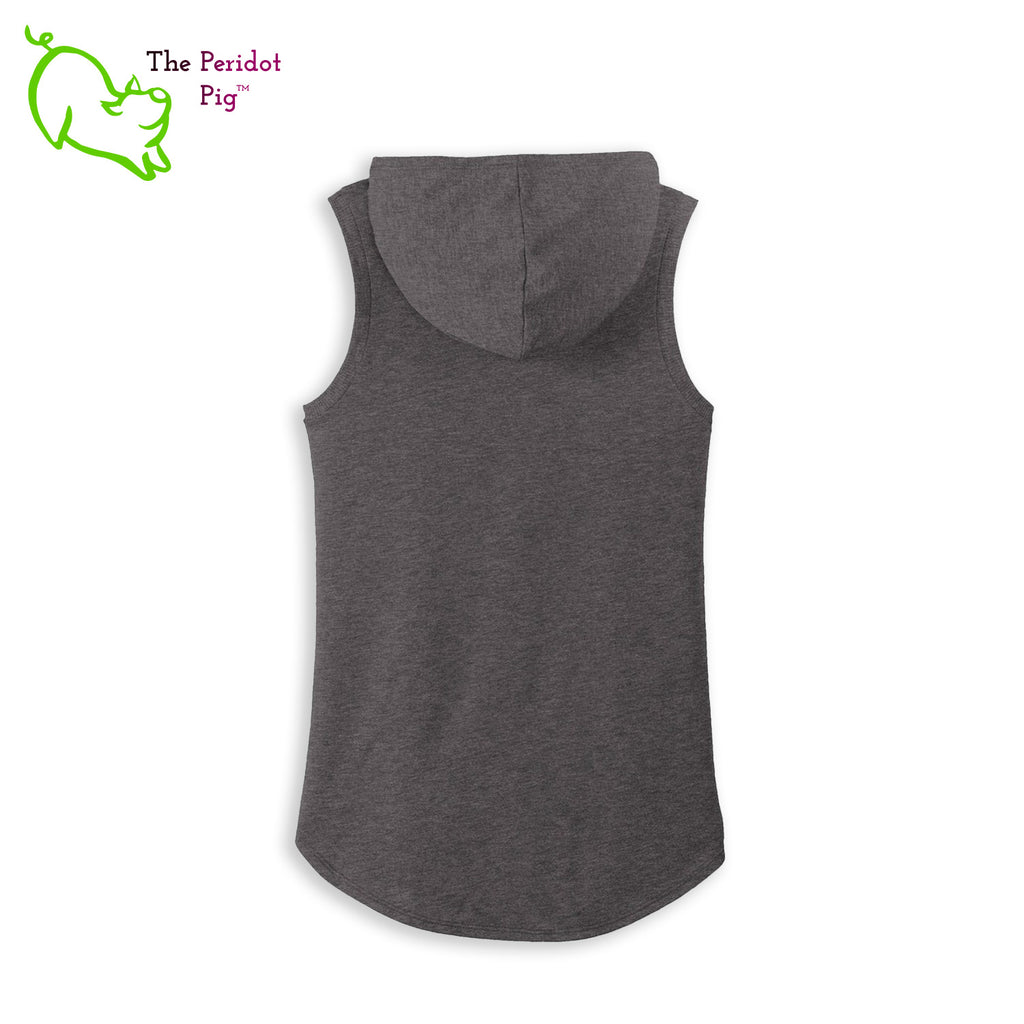 A perfect shirt for the HP fan featuring a silver glitter Deathly Hallows design. This sweet little hoodie tank is super soft, lightweight, and form-fitting (but not too tight in the mid-section) with a flattering cut. The arm holes have a finished rib knit edging. The front features a Deathly Hallows symbol in silver glitter vinyl and the back is blank. Back view shown in gray.