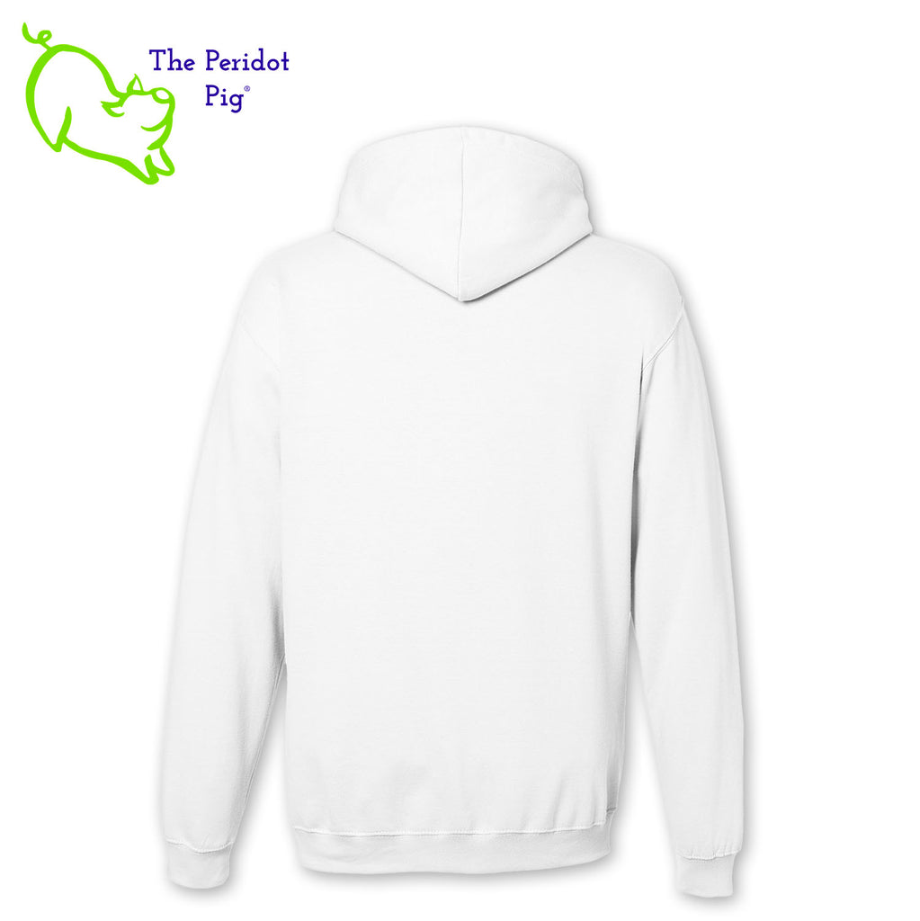 These hoodies are now available to celebrate November being National Diabetes Month. Here's a medium-weight comfy pullover hoodie featuring the words "Diabetic Warrior Goddess" and the Diabetes Type 1 ribbon surrounded by a stylistic butterfly on the front. The image is crafted in dark blue holographic vinyl with silver and light blue glitter as well. The turquoise version has a gray contrasting hood interior and gray strings. Back view shown in White.