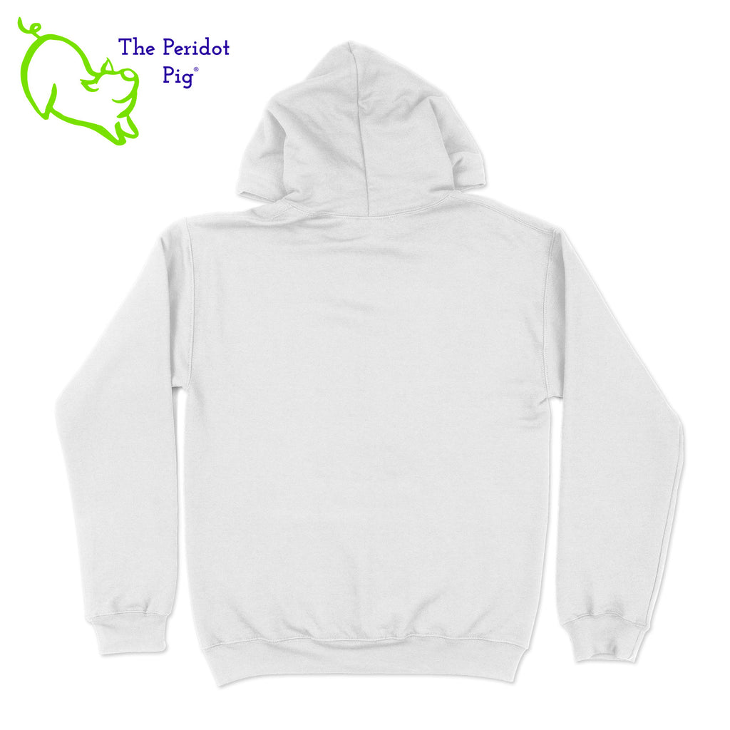 This warm, soft hoodie features a matte finish, Healthy Pi logo on the front. It's available in three colors. The white and navy hoodies have the logo in teal green. The royal blue hoodie has the logo in white. Back view shown in white.