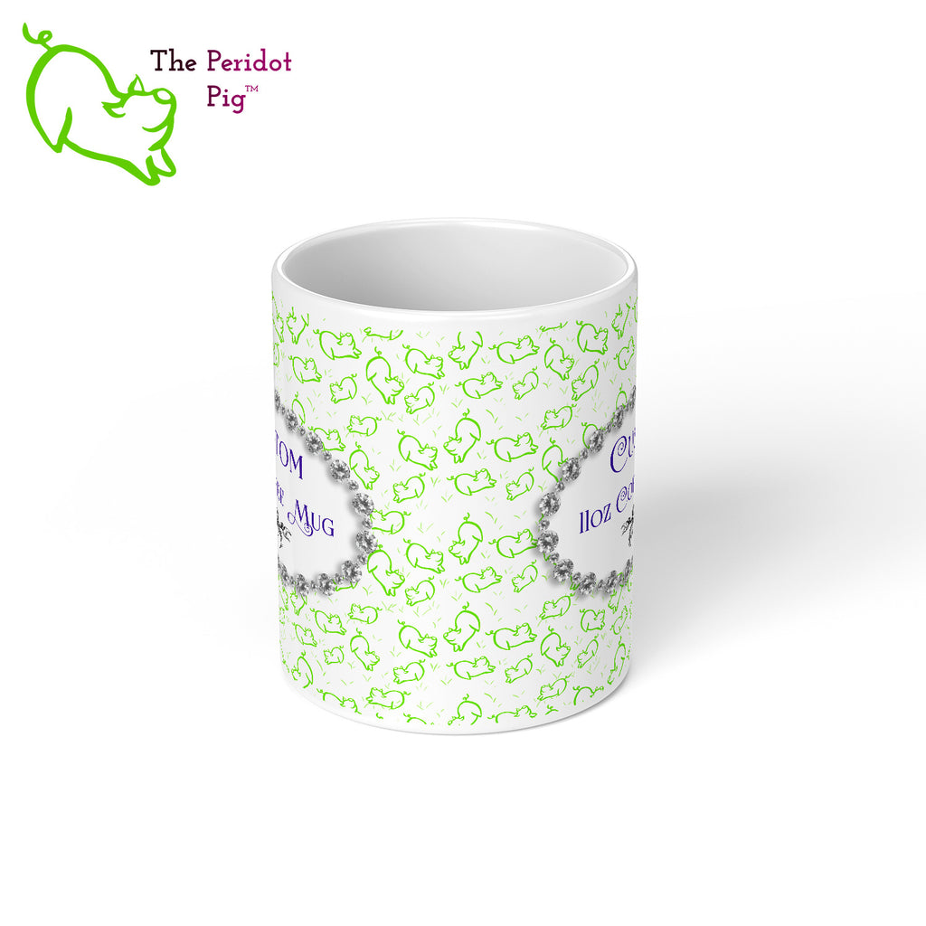 A sample image of a custom coffee mug. Center view.