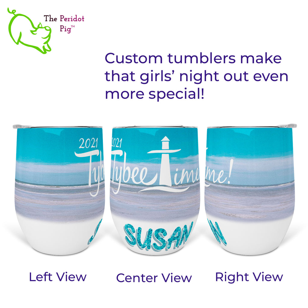 Tumbler comes with clear lid. Keeps any beverage at just the right temperature. A great product for monograms artwork, or custom designs. A perfect personalized gift for bachelorette parties, birthdays, or anniversaries. Vacuum seal keeps liquids and carbonation fresh.  Made from double-walled non-leaching and non-toxic stainless steel. Shown in three view with sample artwork.