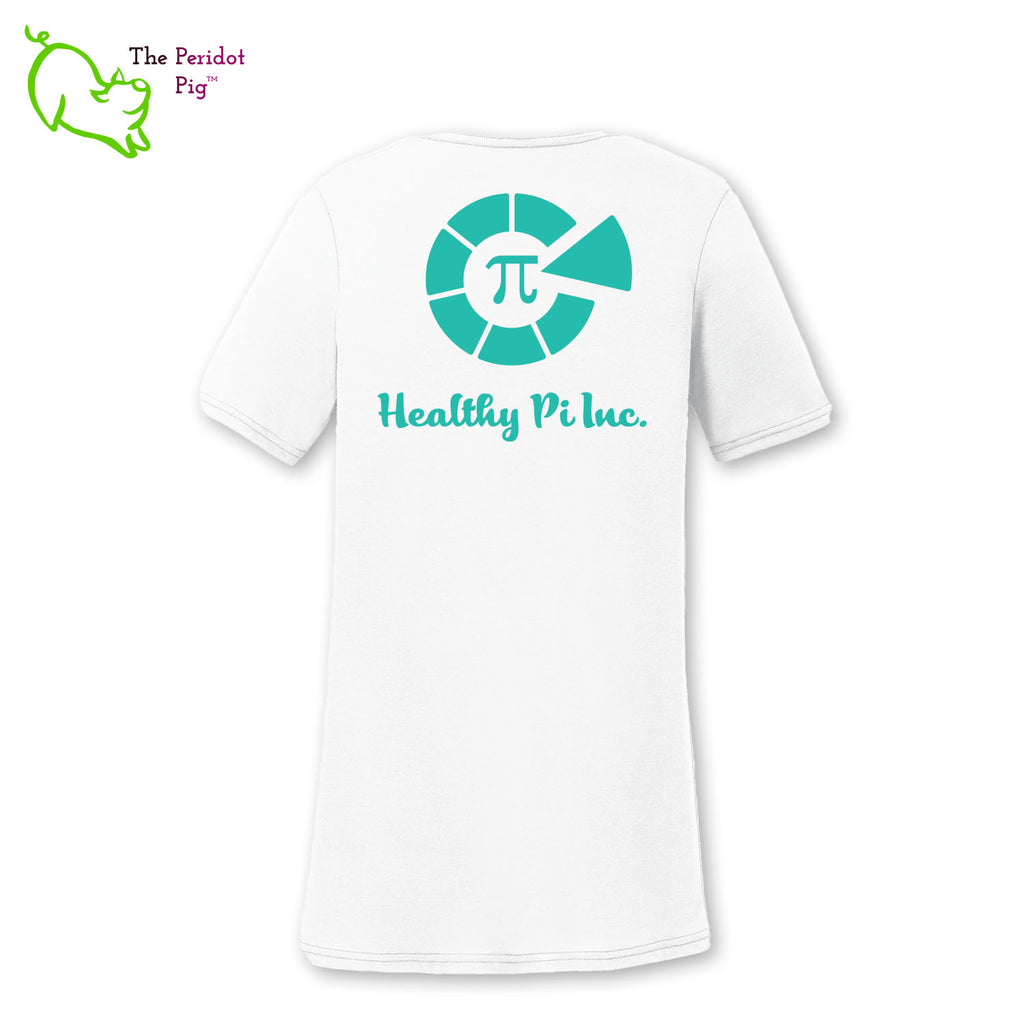 These super soft shirts are made from a poly cotton blend that is very comfortable. The print is a vivid sublimation print that won't crack or fade over time. The front sports the Healthy Pi logo and a personalized name on the left chest area. The back has a larger version of the Healthy Pi, Inc logo. Back view 