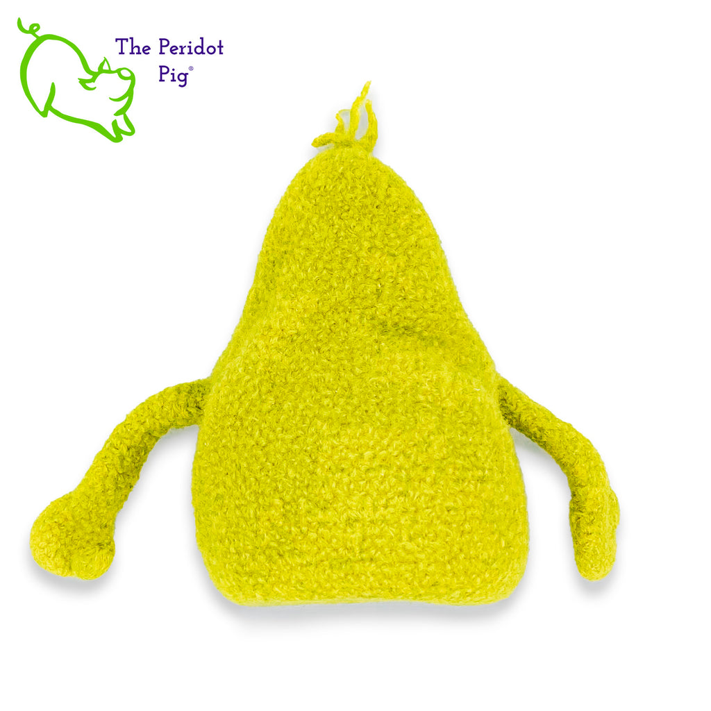 Gary has a big mouth! He's not loud though...he just likes to cram stuff in his big mouth. He prefers candy but you could easily fill him with anything.  His dream is to show up in a kid's Easter basket one day. Definitely needs to be a special kid that appreciates little monsters like Gary. He's made of 100% wool that has been felted down to create his hollow body. His arms are floppy and he has a little tuft of his pear green hair on top.  His eyes are a bright blue. Back view shown.