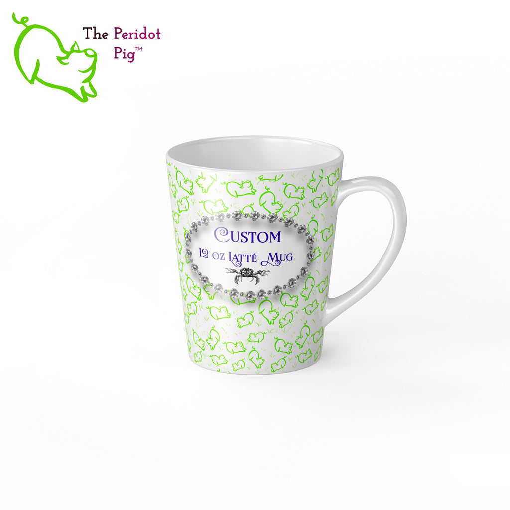 A sample image of a custom latte mug. Right view shown.