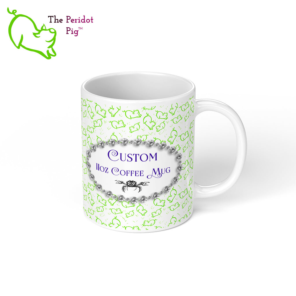 A sample image of a custom coffee mug. Right view.