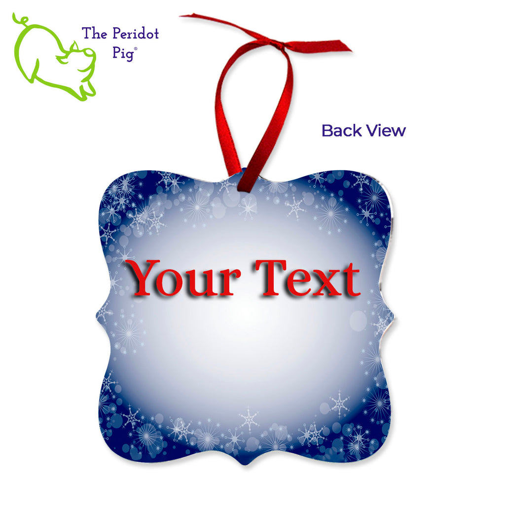 This ornament features the colorful artwork of Cathy Pavia. On the front, you have a lovely Golden Retriever with a nest of birds on their head. There's a cardinal, robin, blue jay and a woodpecker along with some baby birdies. On the back, the ornament can be customized with your pet's name, year or any text of your choice. Back view shown with sample text.