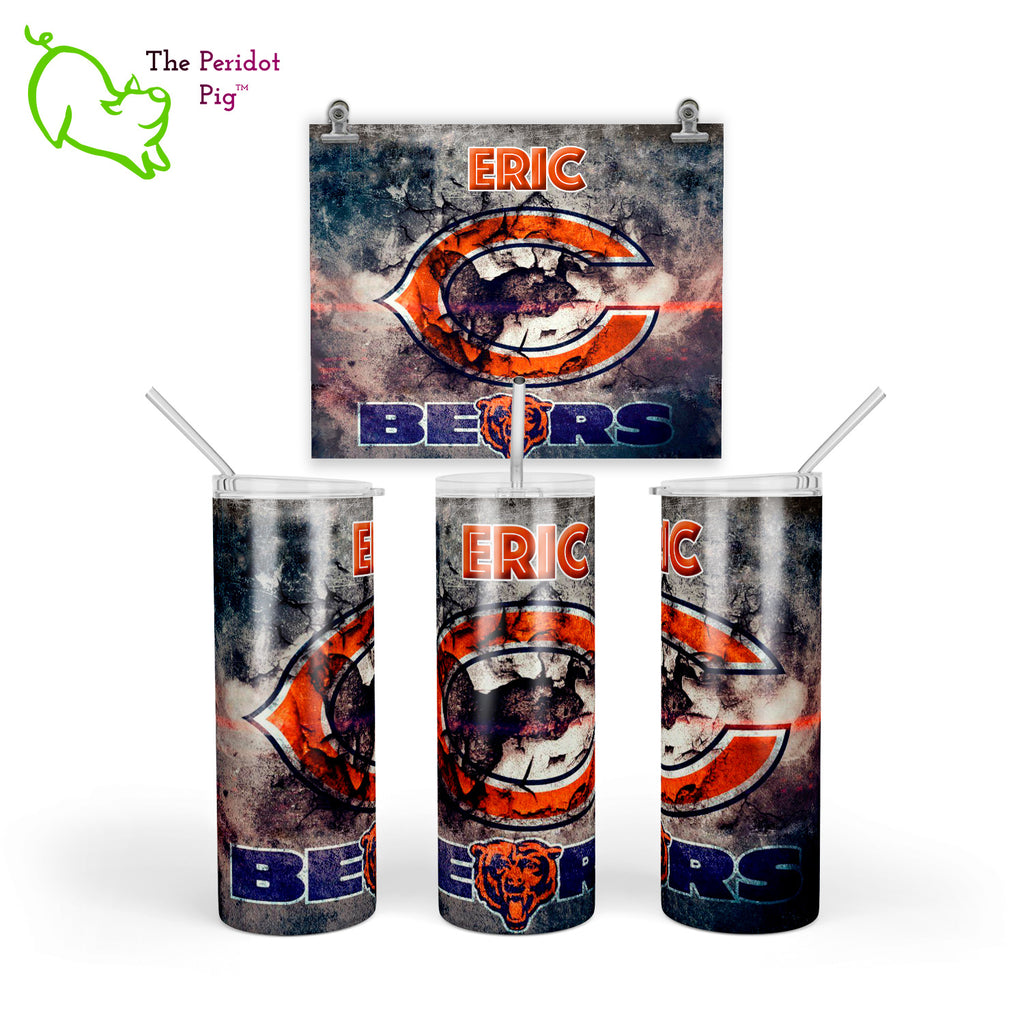 A sample image of a custom tumbler shown in three views.