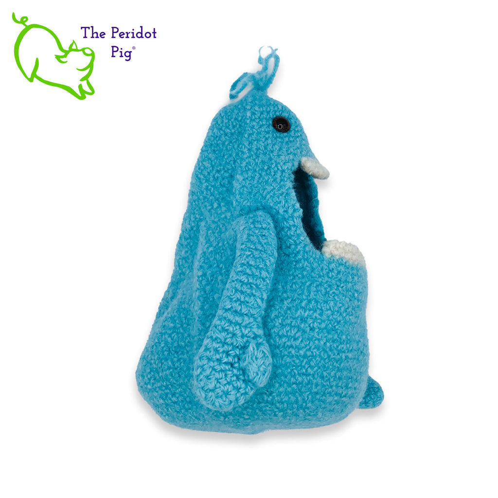 Glenda has a big mouth! She's not loud though...she just likes to cram stuff in her big mouth. She prefers candy but you could easily fill her with anything. Her dream is to show up in a kid's Easter basket one day. Definitely needs to be a special kid that appreciates little monsters like Glenda or Gary. She's made of 100% wool that has been felted down to create her hollow body. Right view shown.