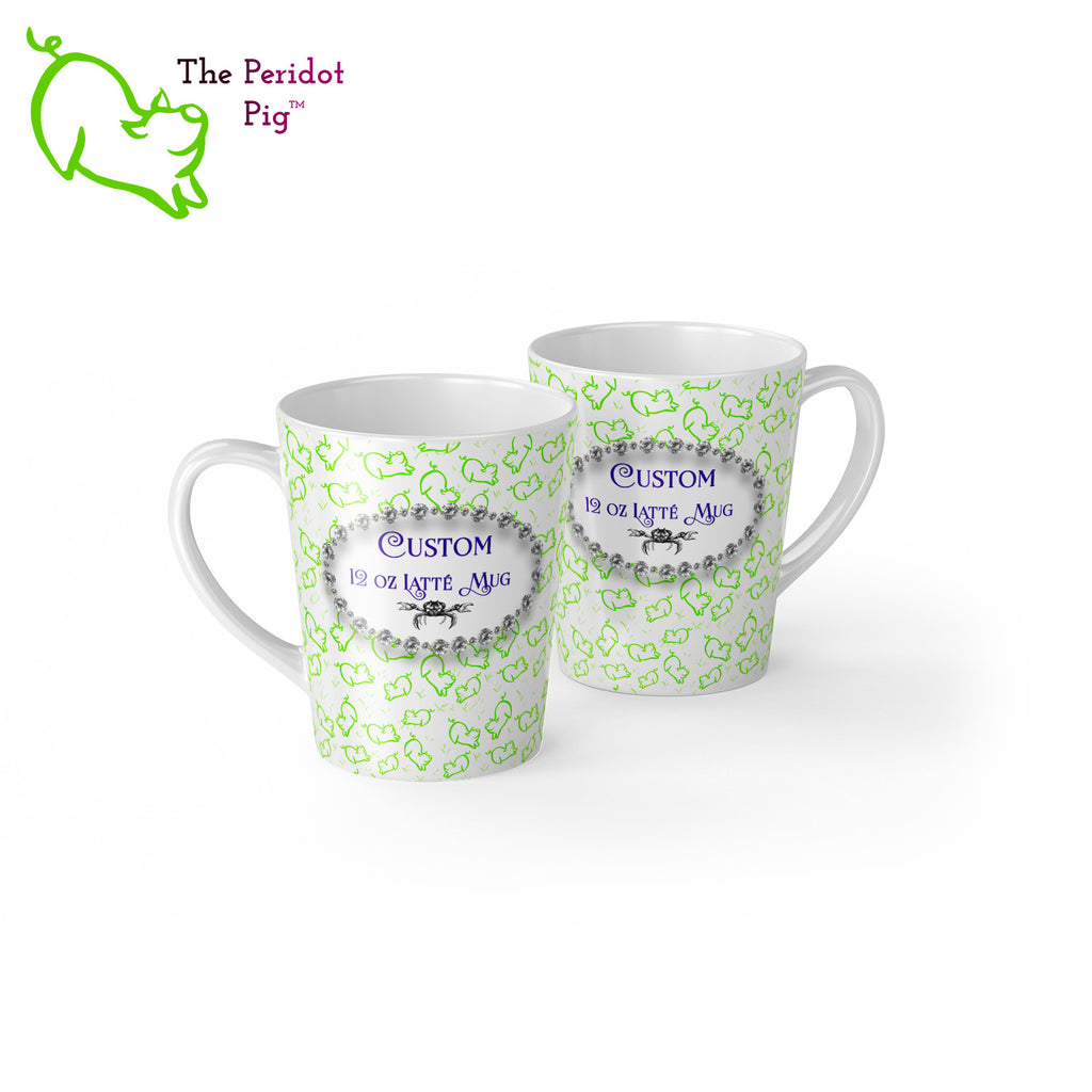 A sample image of a custom latte mug. Front and back view shown.