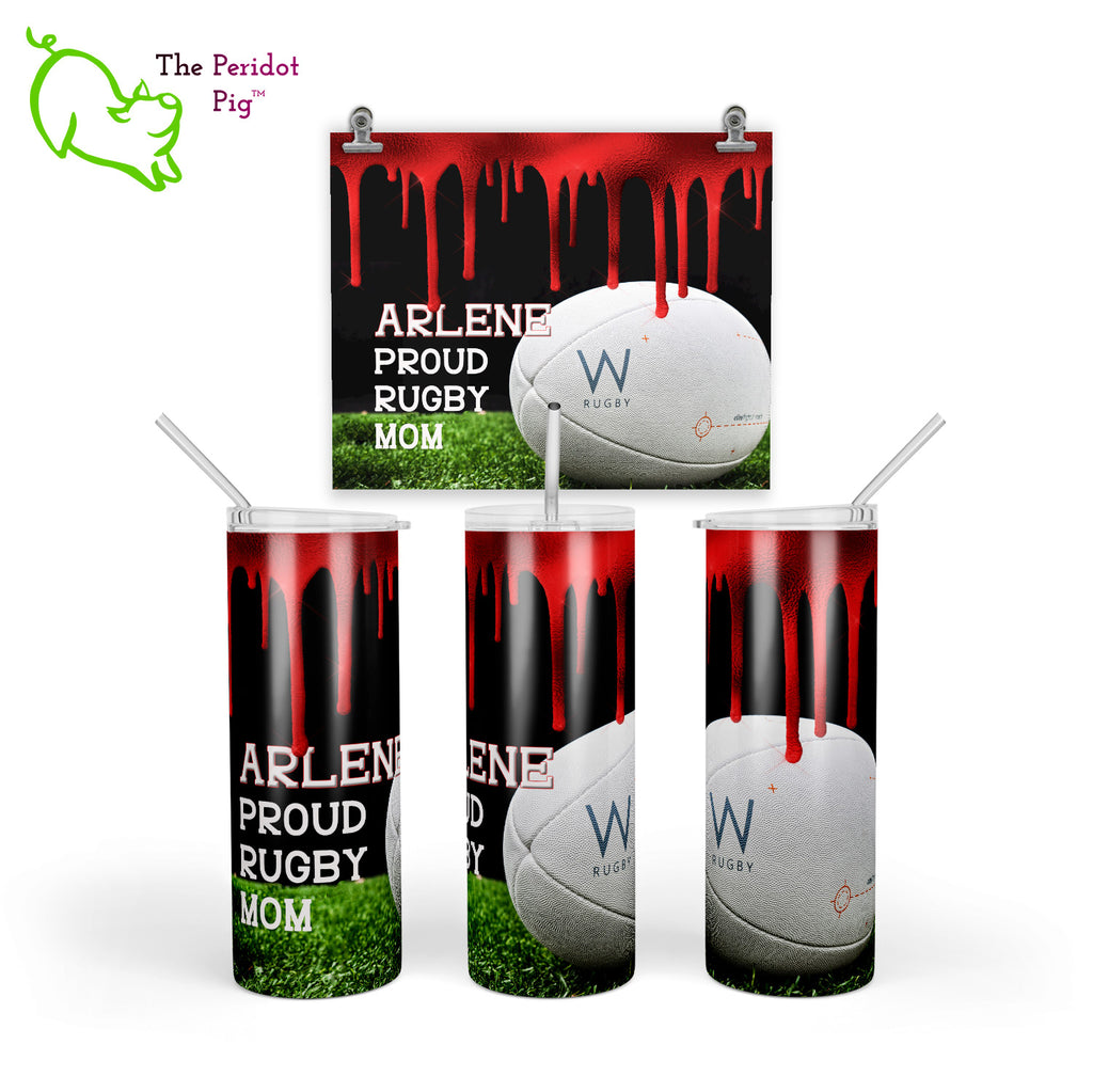 A sample image of a custom tumbler shown in three views.