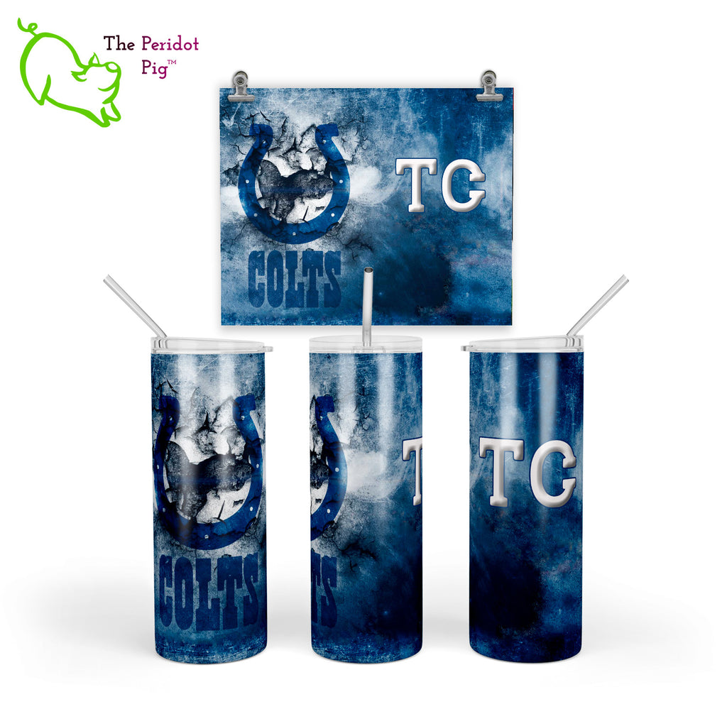 A sample image of a custom tumbler shown in three views.