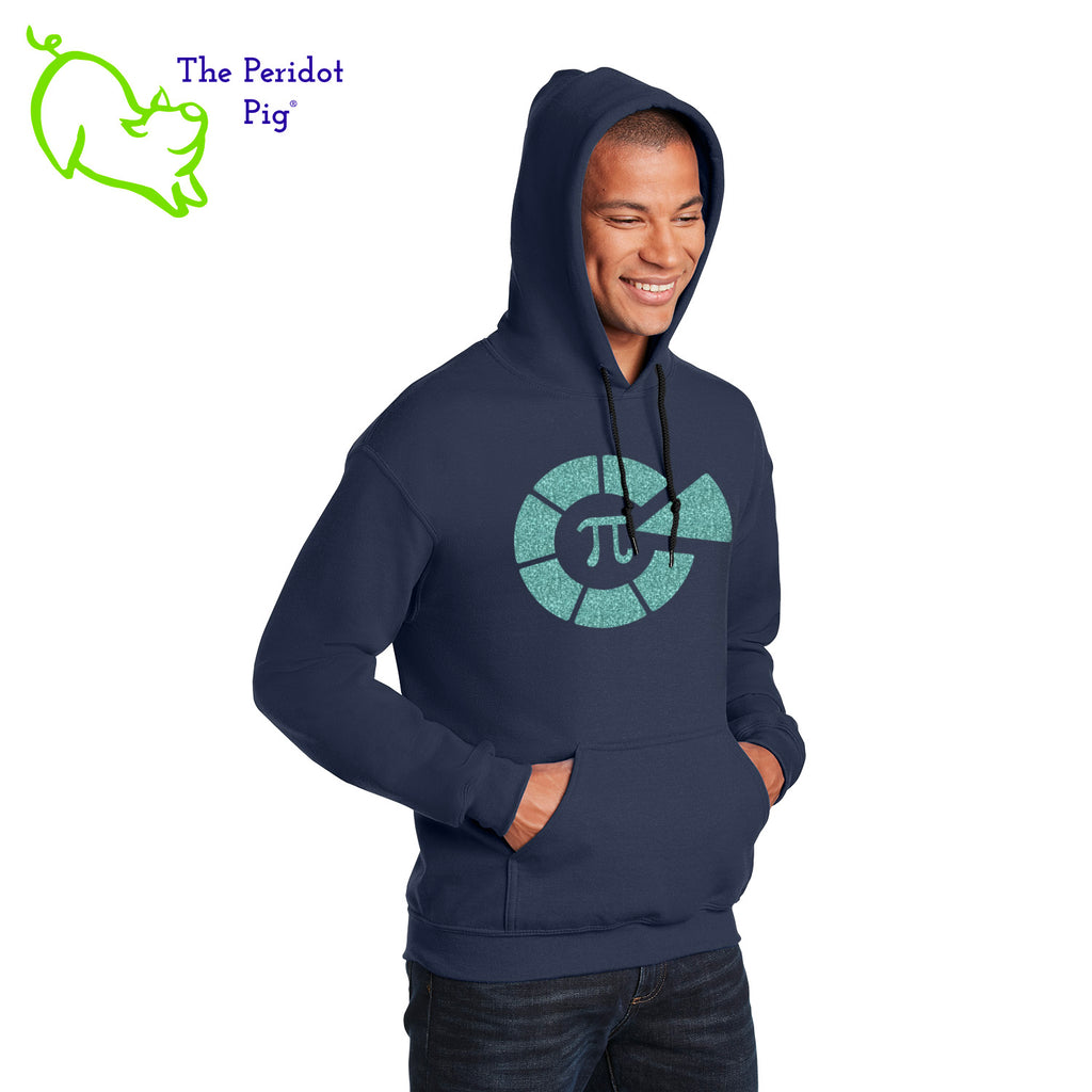 This warm, soft hoodie features the Healthy Pi logo in sparkly glitter on the front. It's available in three colors. Front view shown in Navy.
