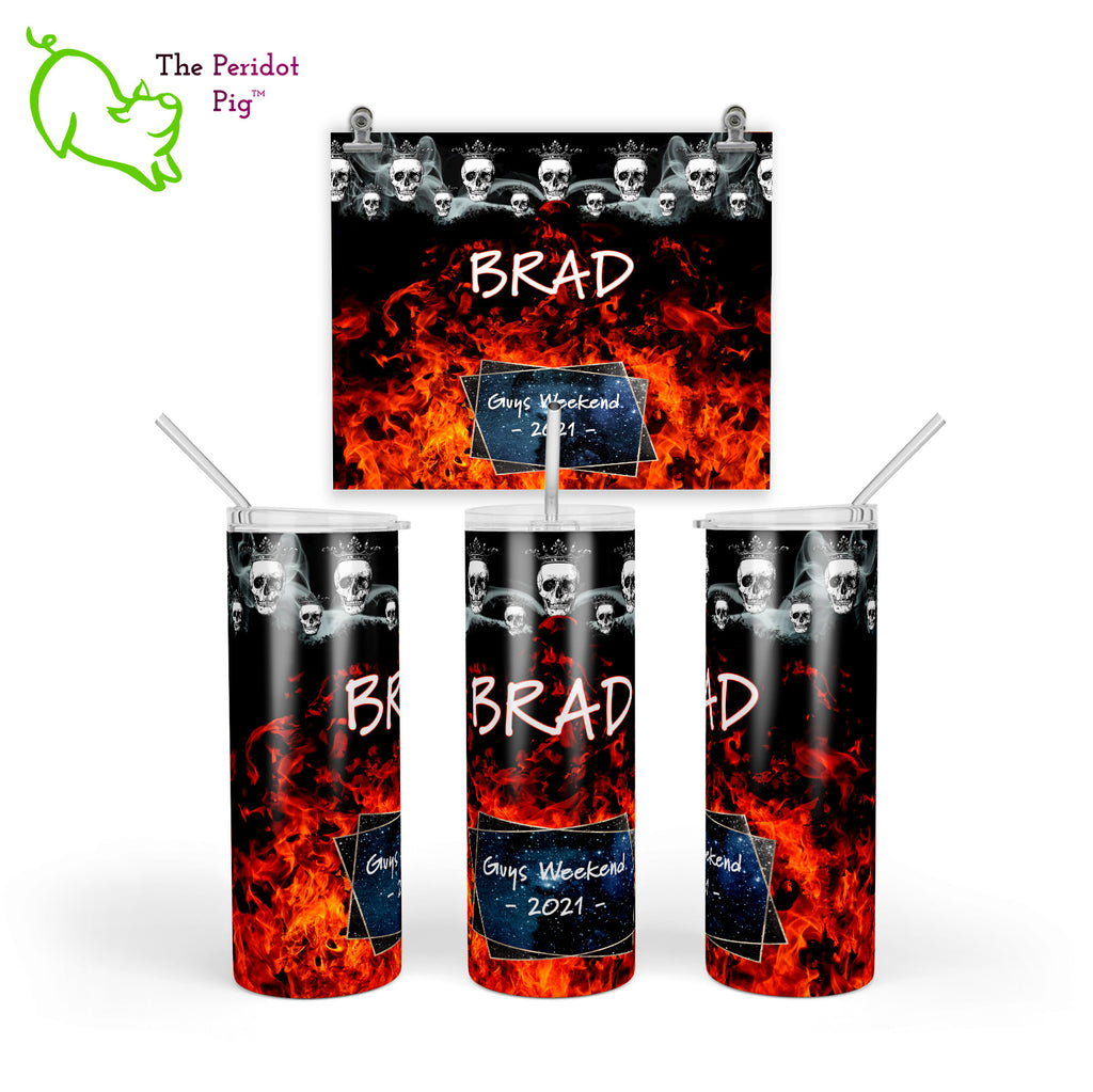 A sample image of a custom tumbler shown in three views.