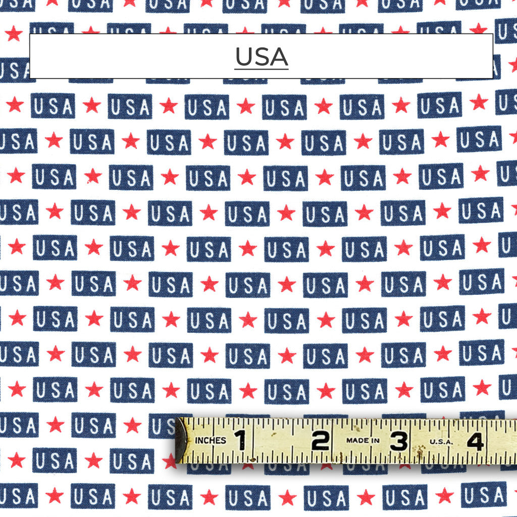 A classic, bi-artisan red, white and blue pattern.  This mask is perfect to show your patriotism. Wear it year-round or make it special for the 4th of July. Closeup showing 4" dimension