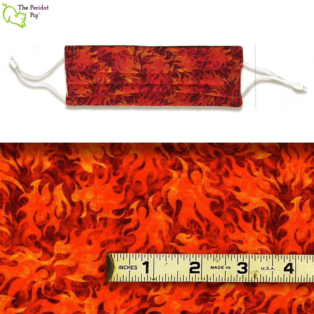 Mixed color fabric pattern of yellow, orange and red stylized flames called Easy Rider