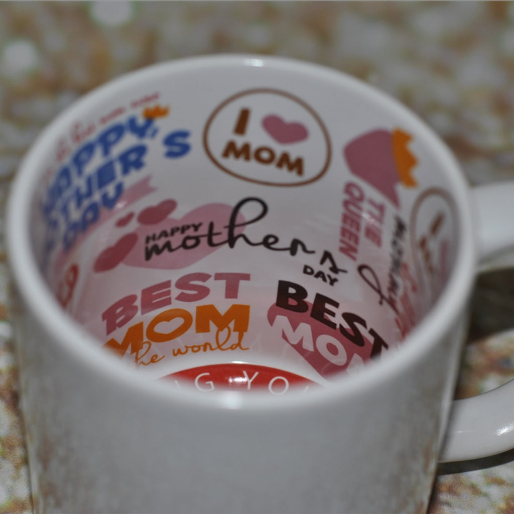 Close up of Mother's day mug interior.